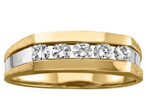 10k yellowwhite gold diamond band 5 diamonds 006ct each