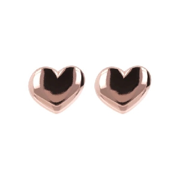 18k rose gold plated shiny button heart earrings.