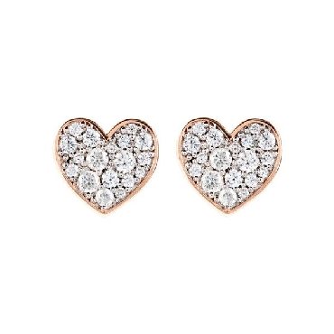 Bronzallure® 18k rose gold plated heart shape button pave earrings.