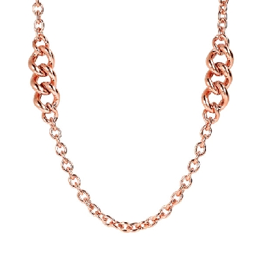18k rose gold plated polished oval necklace with curb insert.