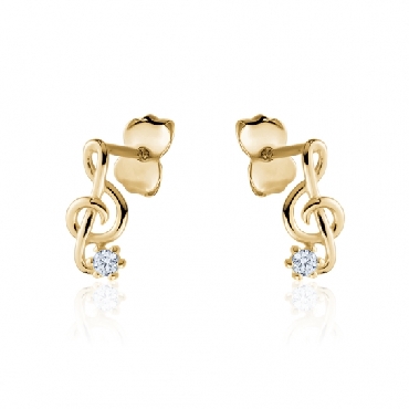 10k yellow gold music note studs with cubic zirconia.
